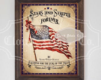 Arte vintage de barras y estrellas para el 4 de julio: Decoración patriótica (Descarga digital)