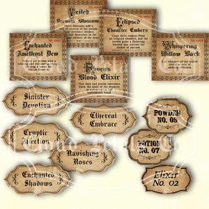 Etiquetas góticas para pociones de San Valentín, decoración de frascos de boticario de brujería (descarga digital) imagen 3