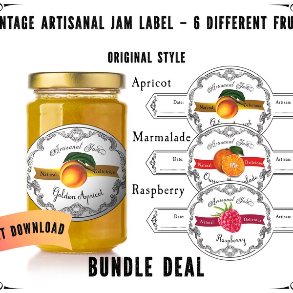 Jam Labels bundle, Editable label Mixed Fruit, Canning Jar Label, Vintage Printable Label Template, Custom Jam Label, handmade craft pantry