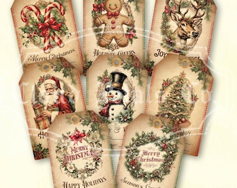 Étiquettes pour cadeaux de Noël vintage, décoration bricolage imprimable (téléchargement numérique)