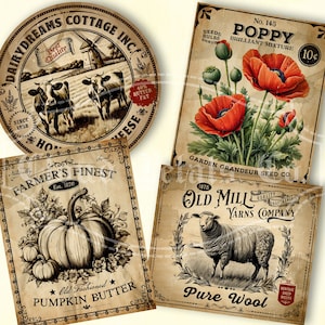 Vintage Küchenetiketten, Etiketten für Küche, Vorratsdosen, Vorratsdosen, Geschenk zum Selbermachen, Geschenk zum Selbermachen, digitaler Download