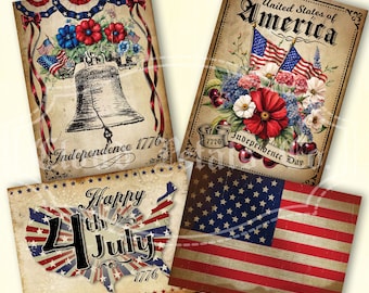 Etiquetas vintage del 4 de julio: Decoración patriótica americana (Descarga digital)