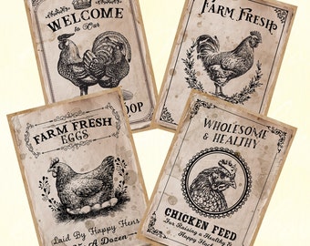 Farmhouse Chicken Coop Tags, Vintage Style Prints (Digital Download)