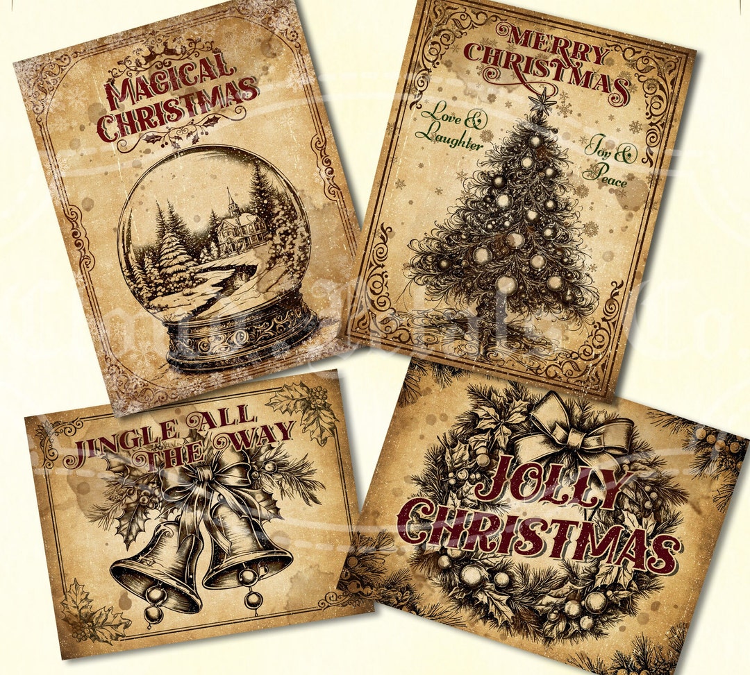 Vintage Christmas Printable Labels, Xmas Decor, Christmas Tree, Wreath ...