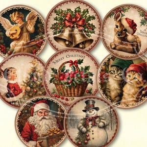 Vintage Weihnachten Runde Ornamente, druckbare Weihnachtsdekor, 4 ", 3 ""und 2" Tags, Weihnachten DIY, Weihnachtshandwerk, digitaler Download."