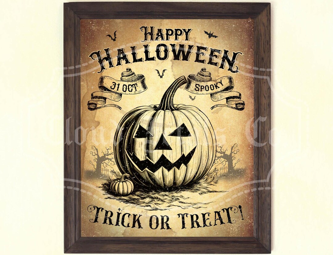 Vintage Halloween Jack O'lantern Sign, Printable Wall Art (digital ...