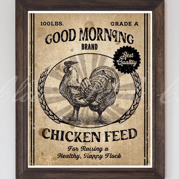 Chicken Feed sign, burlap print, diy feed bag, vintage kitchen printable, chicken png, primitive chicken, chicken wall art