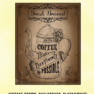 Vintage koffiebord, afdrukbare koffiekunstafdruk, schoolbord koffiedecor, koffiecitaat png, vintage keuken, rustieke boerderijinrichting
