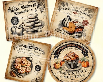 Vintage Fall Pantry Labels: Pumpkin Spice, Apple Cider (Digital Download)