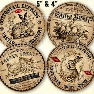 Vintage Osteretiketten, runde Osteretiketten zum Ausdrucken, 5"und 4"Anhänger, DIY Papier, Ostereier, Osterkörbchen, Ostereier zum ausdrucken, digitaler Download."