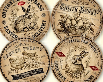 Vintage Easter Round Labels, Printable Bunny Decor (Digital Download)