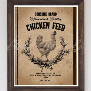 Huhn füttern Zeichen, Hahn Druck, Vintage Küche Wandbild, Hahn Dekor, Bildtransfer, Digital Download, Digitaldruck