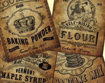 Vintage Pantry Labels: Baking Powder, Flour, Maple Syrup (Digital Download)