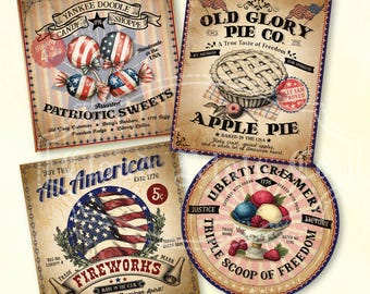 Vintage 4th of July Labels: Printable Americana Decor (Digital Download)