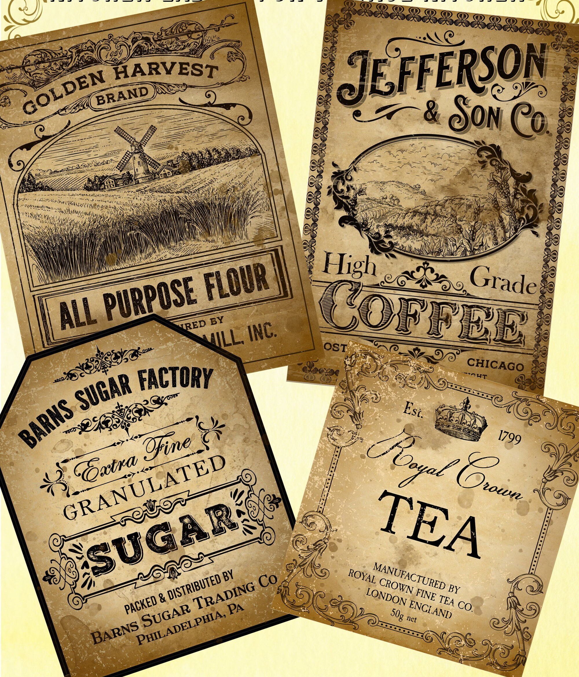 vintage-kitchen-label-for-vintage-kitchen-decor-primitive-farmhouse-printable-pantry-jar-label-coffee-flour-sugar-tea-jar-primitive-kitchen-etsy