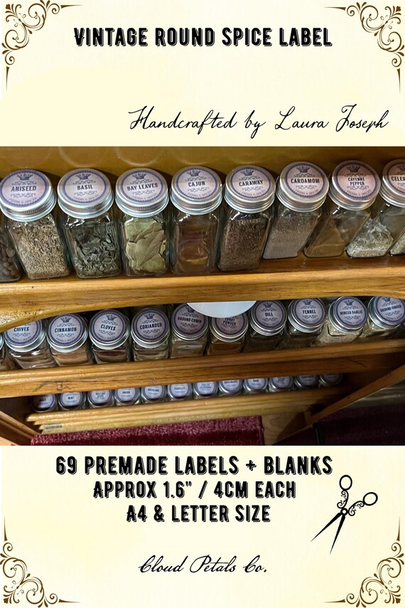 Spices Labels Rectangle Dishwasher Safe Labels 60 Spices Rectangle Jar Bottle Illustrated ...