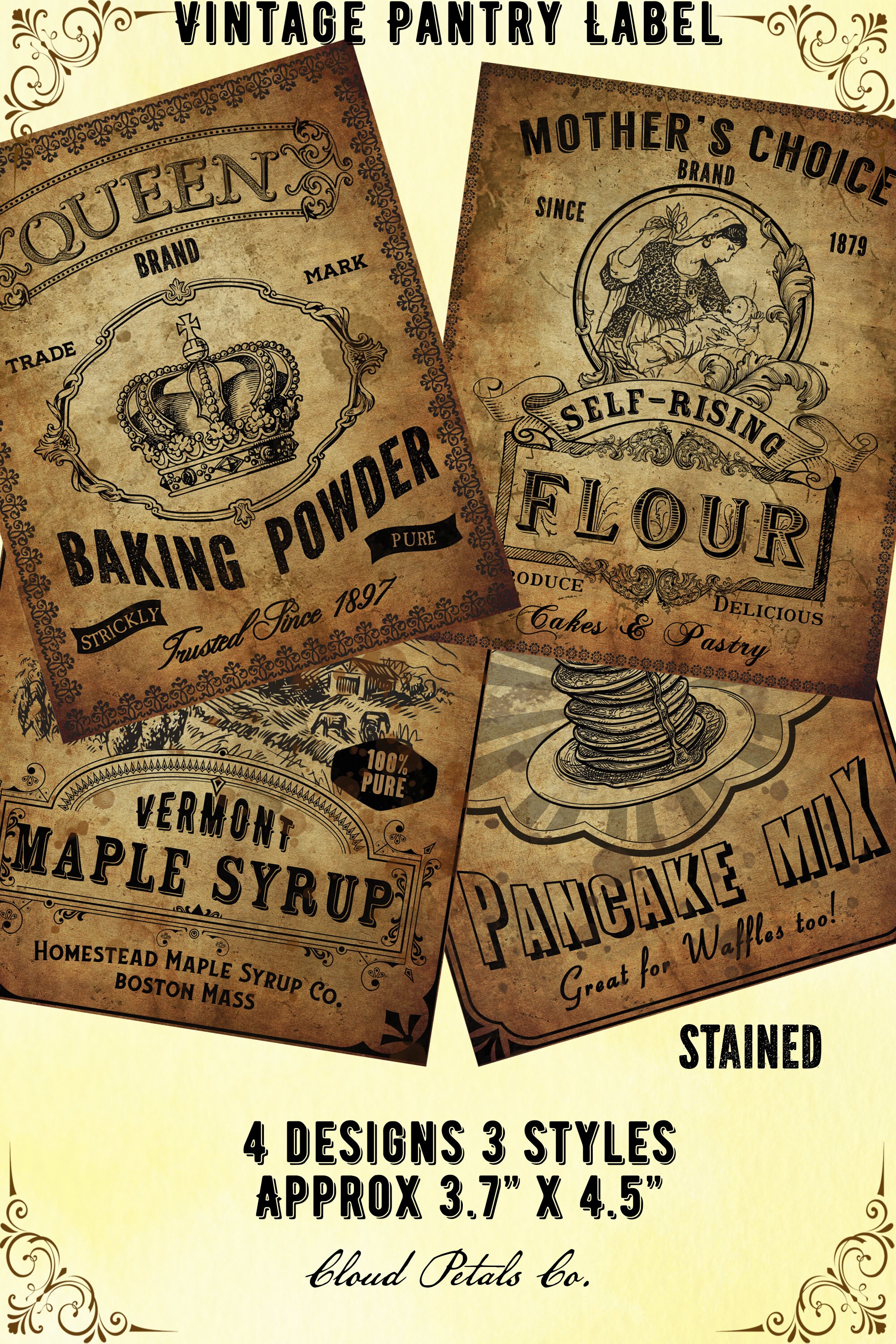 Vintage Pantry Labels: Baking Powder, Flour, Maple Syrup (digital ...