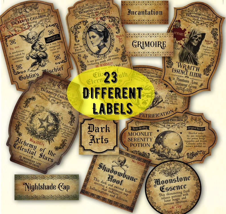Vintage Halloween Witch Potion Labels Printable Witchcraft - Etsy
