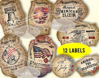 Vintage 4th of July Apothecary Labels: Patriotic Decor (Digital Download)