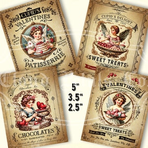 Vintage Valentines Sweet Treat labels, Printable Valentine Tags, Cupid decors, Victorian Valentines DIY craft, digital download