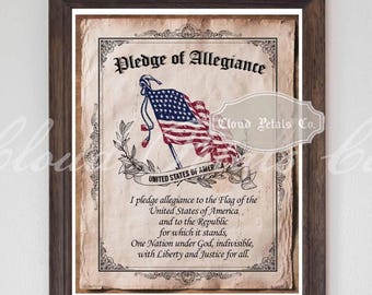 Lámina artística vintage con el Juramento de Lealtad: Decoración patriótica americana (Descarga digital)