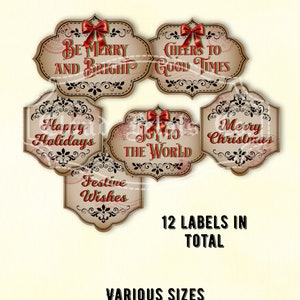 Vintage Christmas Labels for Jars, Printable Christmas Bottle Labels ...