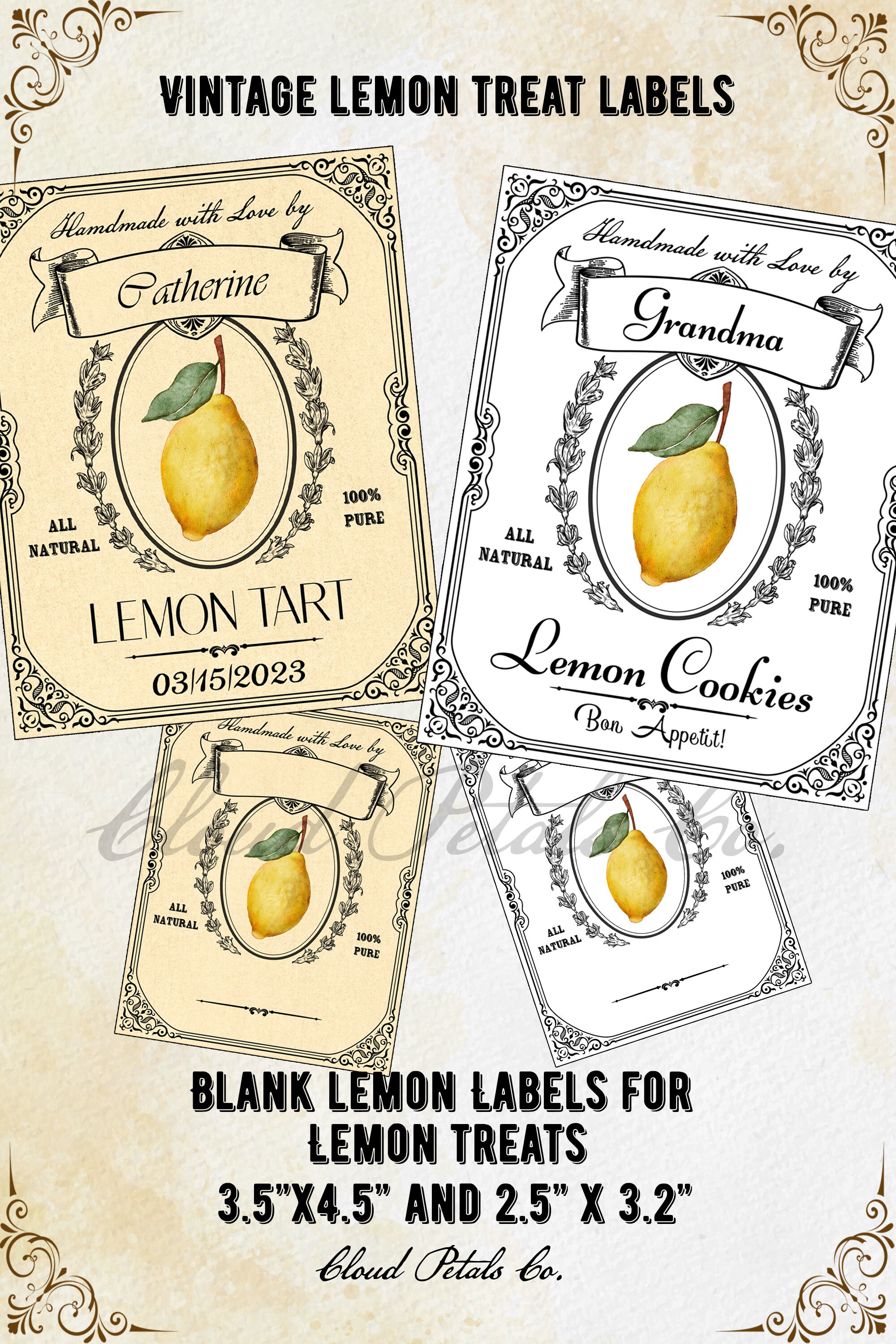 Blank Lemon Food Label Vintage Editable Cards Printable DIY - Etsy