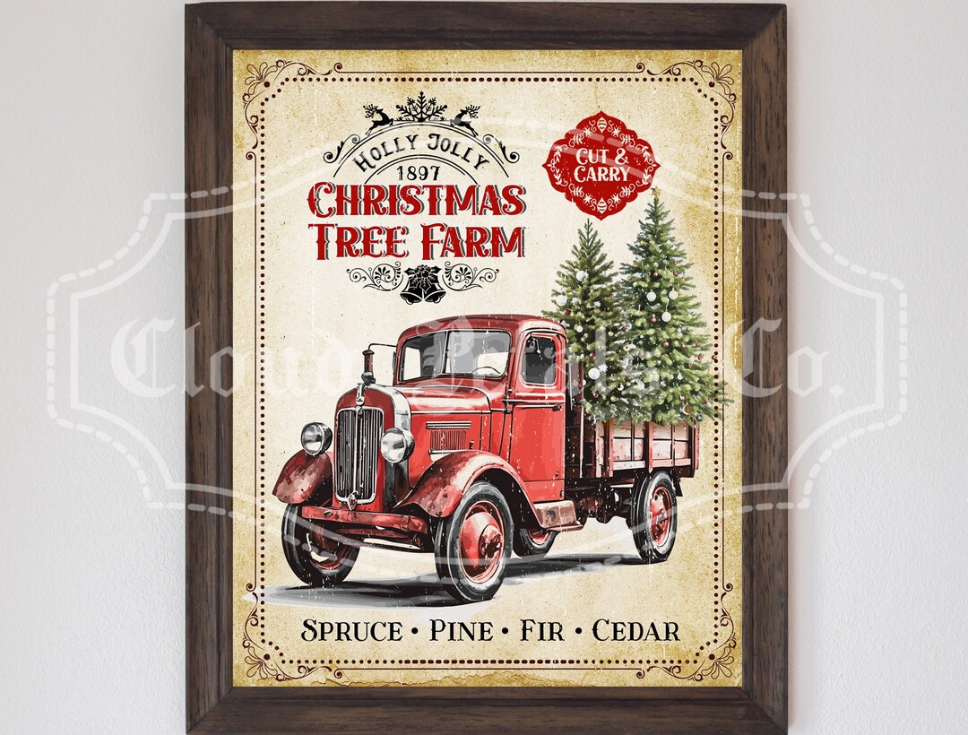 Vintage Christmas Tree Farm Sign Printable Xmas Wall Decor Etsy UK