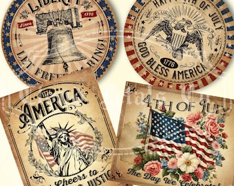 Etiquetas vintage del 4 de julio: Decoración patriótica americana (Descarga digital)