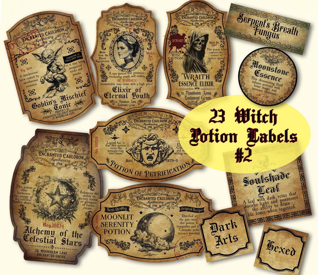 Vintage Halloween Witch Potion Label, Apothecary Labels, Witchy Decor ...