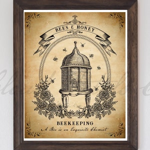 Afdrukbare bijenkorf, vintage honingbij bijenkorf decoratie, bijenteelt bijenkorven illustraties, bijenboerderij, bijenkorven muur hangend decor, instant download
