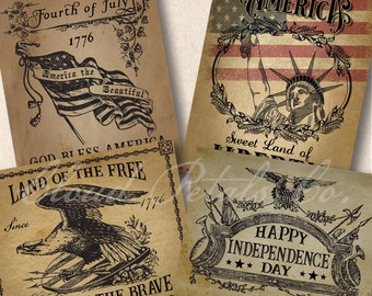 Imprimible vintage del 4 de julio, clipart para imprimir del 4 de julio, arte patriótico americano imprimible, arte primitivo del Día de la Independencia, patriótico vintage