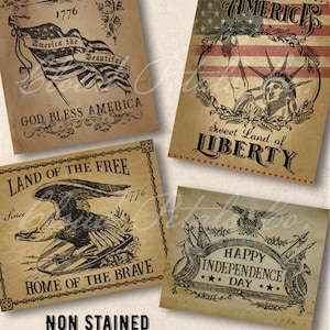 Vintage 4 lipca do wydrukowania, Czwarty lipca wydruk clipart, patriotyczny wydruk Americana, prymitywna sztuka Dnia Niepodległości, Vintage patriotyczny zdjęcie 3