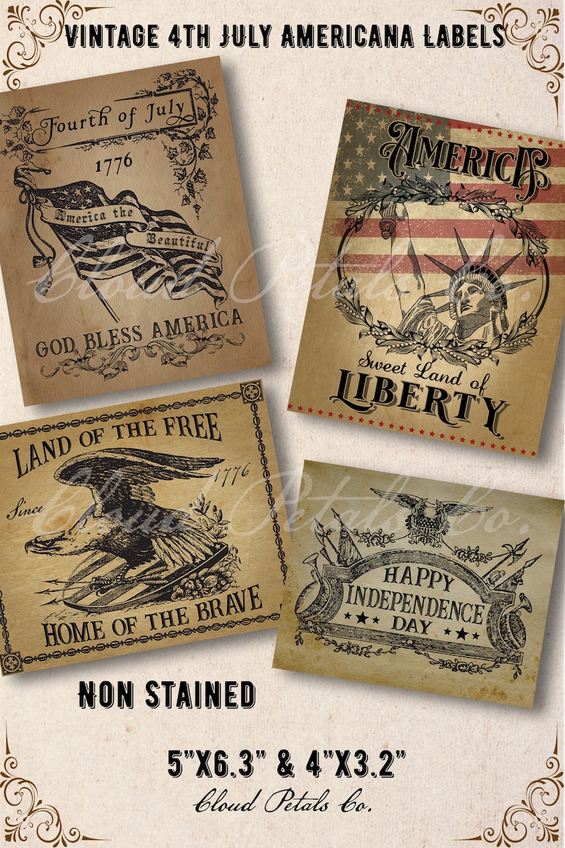 Vintage 4 lipca do wydrukowania, Czwarty lipca wydruk clipart, patriotyczny wydruk Americana, prymitywna sztuka Dnia Niepodległości, Vintage patriotyczny zdjęcie 3