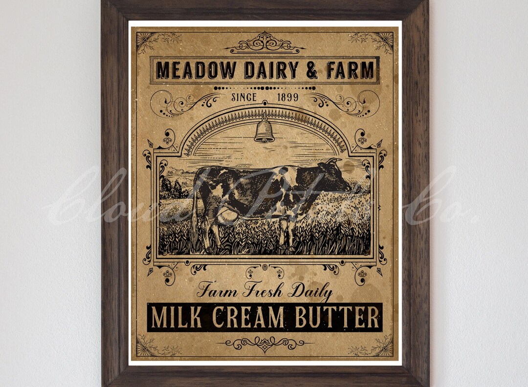 Vintage Cow Wall Art, Farm Fresh Sign, Cow Download, Cow Png, Cow