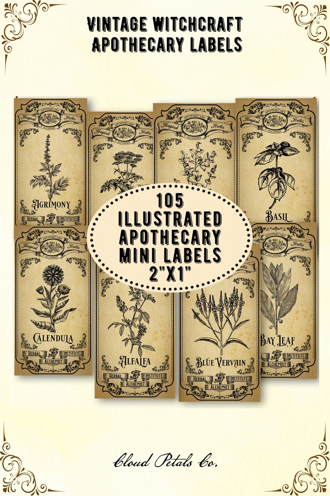 Vintage Mini Labels Apothecary Labels, Witchcraft Medicinal Herbs Jar ...