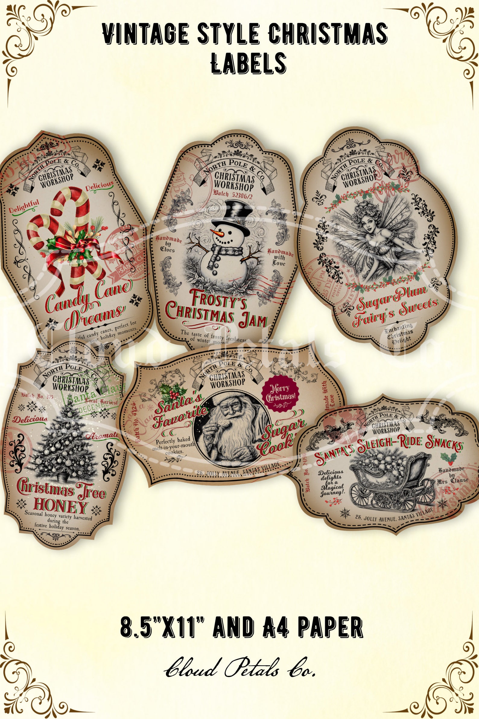 Vintage Christmas Labels, Printable Labels for Jars, Christmas Bottle ...