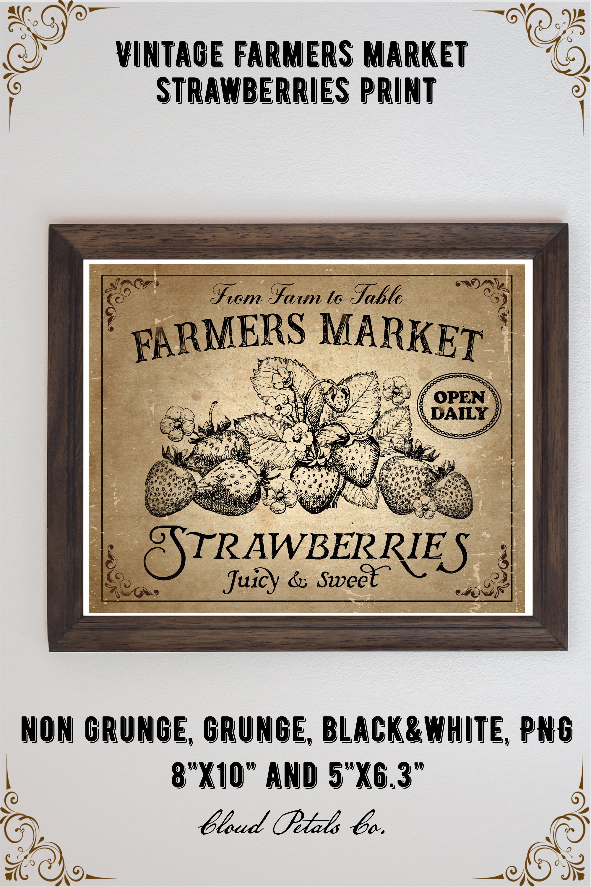 Vintage Farmers Market Sign Printable Strawberry Decor - Etsy