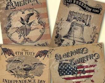 4 juillet imprimable, 4 juillet images clipart, Americana patriotique vintage, fête de l'indépendance primitive Amérique