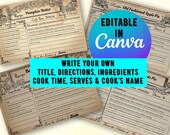 Editable Vintage Recipe Card Template, Shabby Chic Design (Canva Digital Download)