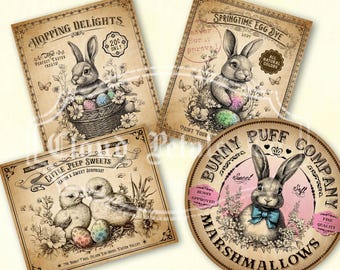 Vintage Easter Bunny Labels, DIY Crafts (Digital Download)