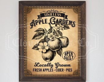 enseigne vintage Apple Garden, art de la pomme imprimable, décoration de cuisine de ferme, verger de la ferme de pommiers, bricolage, PNG, téléchargement numérique