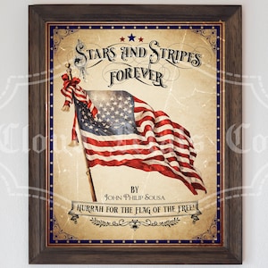 Vintage Stars and Stripes Forever muurkunst, afdrukbaar decor 4 juli, Amerikaanse vlag, patriottisch decor, Independence Day, digitale download