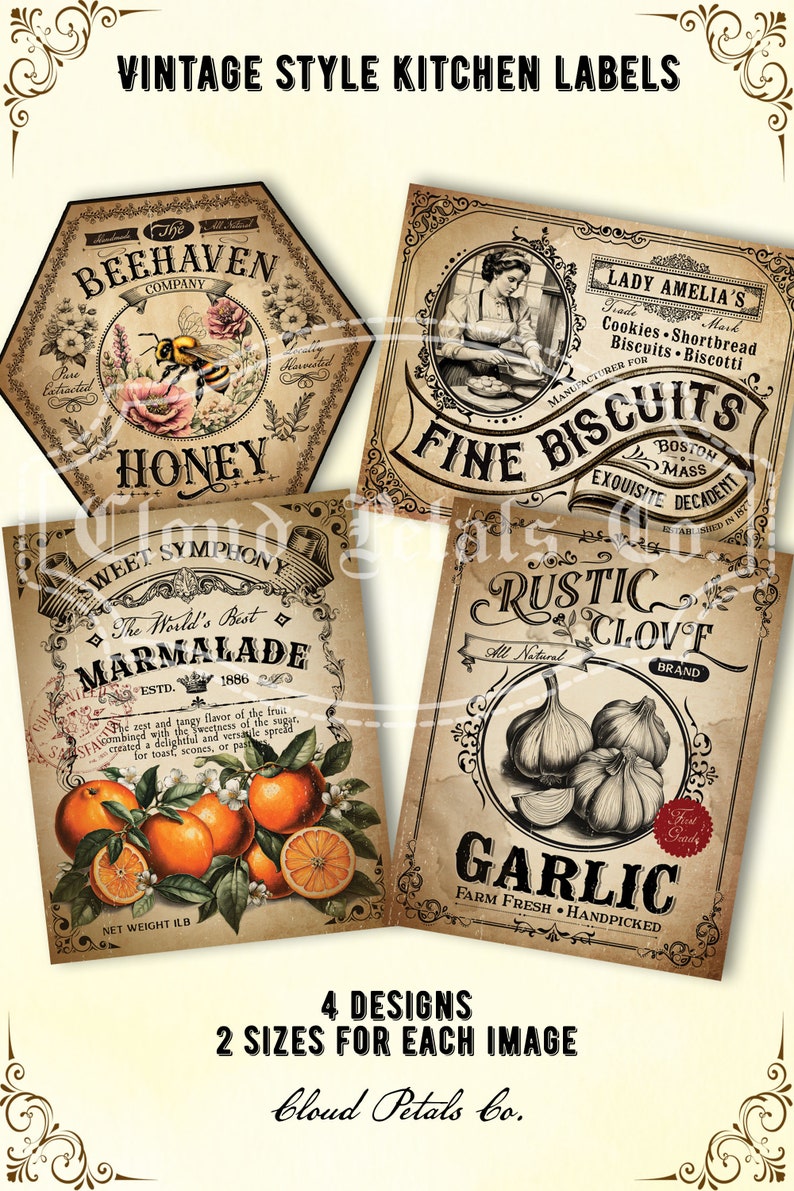 Rustic Recipe Box Labels Vintage Kitchen Labels: Printable Farmhouse Pantry Labels (digital ...