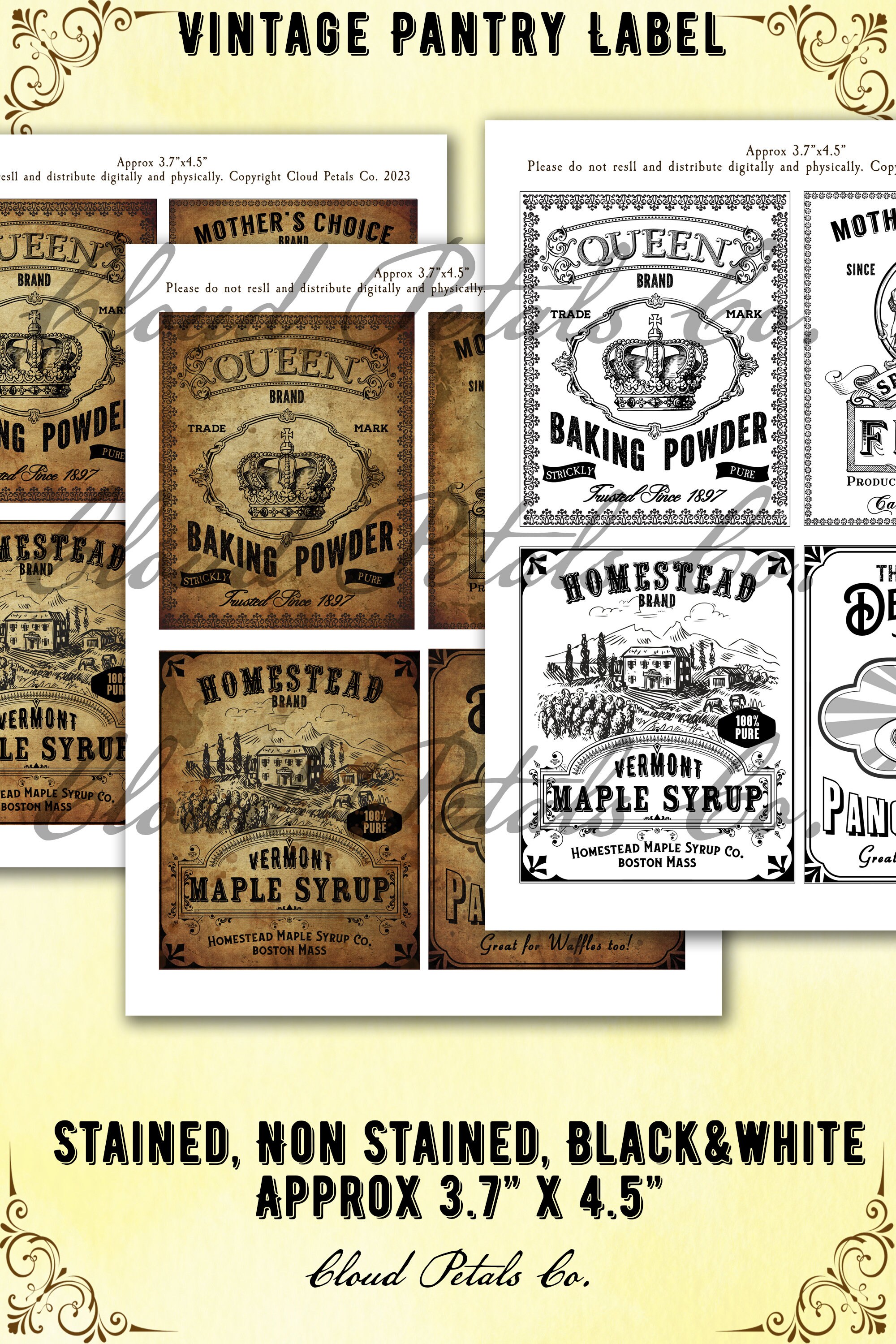 Vintage Pantry Labels: Baking Powder, Flour, Maple Syrup (digital ...