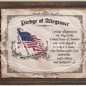 Vintage Pledge of Allegiance printable, Fourth of July images, USA flag art, Americana decoration, Patriotic art, digital download
