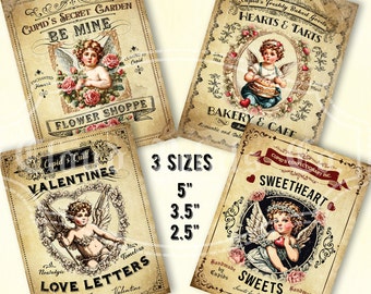 Etiquetas vintage de San Valentín, decoración imprimible para San Valentín, cartas de amor, dulces, manualidades victorianas para San Valentín, descarga digital
