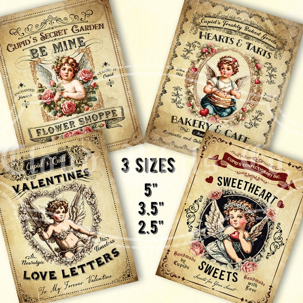 Vintage Valentines Labels Tags, printable Valentines Day decor, Love Letters, Sweet treats, Victorian Valentines DIY Craft, Digital download