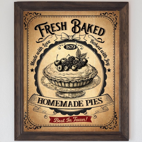 Vintage Homemade Pies Sign, printable Kitchen art, vintage bakery sign, farmhouse rustic kitchen decor, DIY craft, Digital download