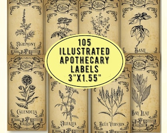 Vintage Apothecary Labels, Witchcraft Herbs, Botanical Spices (Digital Download)